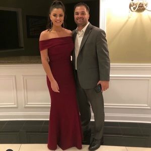Burgundy off shoulder gown